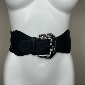 Wide Black Rhinestone Buckle Belt